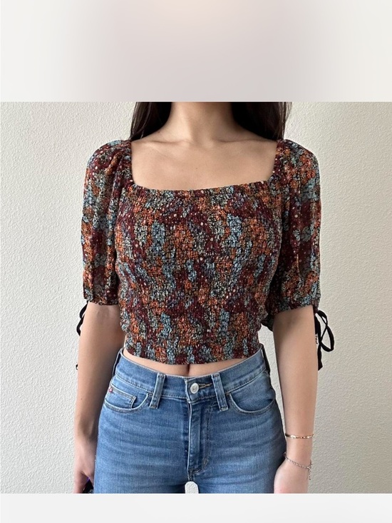 Free People Tops - Free People Rust Multi Smocked Square-Neck Crop Top